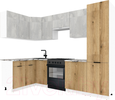 Готовая кухня ВерсоМебель Эко-2 1.4x2.7 левая (бетонный камень/дуб эвок прибрежный/ст.мрамор итал)