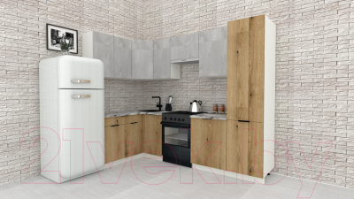 Готовая кухня ВерсоМебель Эко-2 1.4x2.7 левая (бетонный камень/дуб эвок прибрежный/ст.мрамор итал)