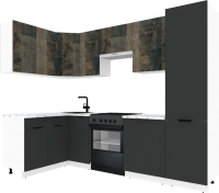 Кухонный гарнитур ВерсоМебель Эко-2 1.4x2.7 левая (дуб гранж колониальный/антрацит/ст.мрамор итал) - 