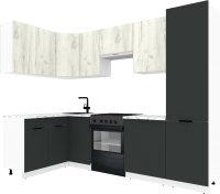 Готовая кухня ВерсоМебель Эко-2 1.4x2.7 левая (дуб крафт белый/антрацит/ст.мрамор итальянский) - 