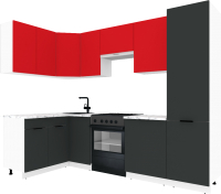 Готовая кухня ВерсоМебель Эко-2 1.4x2.7 левая (красный чили/антрацит/ст.мрамор итальянский) - 