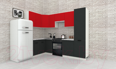 Готовая кухня ВерсоМебель Эко-2 1.4x2.7 левая (красный чили/антрацит/ст.мрамор итальянский)
