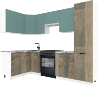Кухонный гарнитур ВерсоМебель Эко-2 1.4x2.7 левая (сумеречный голубой/дуб гранж песочный/ст.альберика) - 