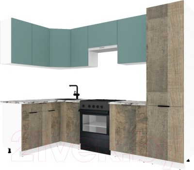 Готовая кухня ВерсоМебель Эко-2 1.4x2.7 левая (сумеречный голубой/дуб гранж песочный/ст.альберика)