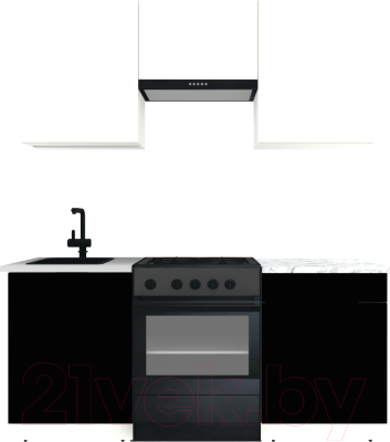Готовая кухня ВерсоМебель Эко-2 1.8 (белый фасадный/черный/ст.мрамор итальянский)