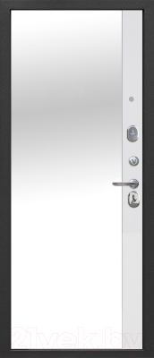 Входная дверь Гарда 9 серебро/эмалит белый зеркало (86x205, правая)