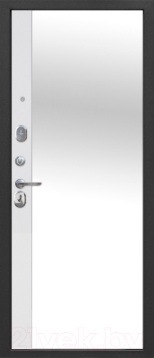 Входная дверь Гарда 9 серебро/эмалит белый зеркало (86x205, левая)