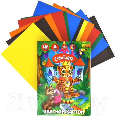 Набор цветного картона Creativiki КЦ16Л8ЦКР (8цв)