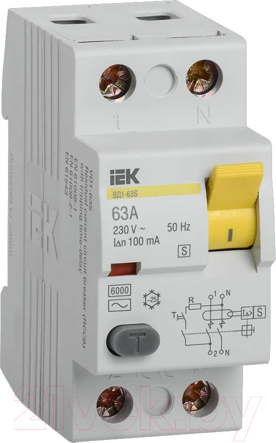 Дифференциальный автомат IEK ВД1-63 63А 100мА тип ACS 2п / MDV12-2-063-100 — фото 1