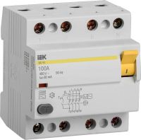 Дифференциальный автомат IEK ВД1-63 100А 30мА тип AC 4п / MDV10-4-100-030 - 