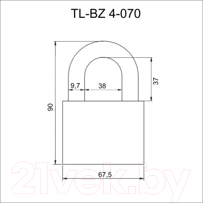 Изображение товара Замок навесной Vettore TL-BZ 4-070 (сталь, закругленной формы)