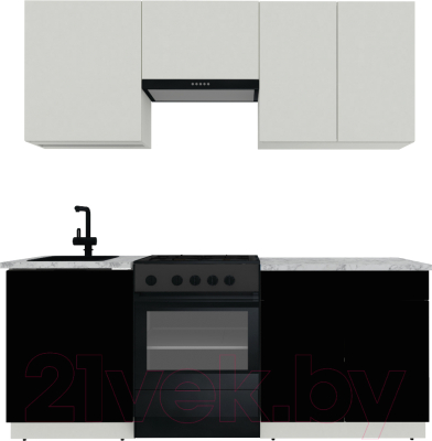 Готовая кухня ВерсоМебель Эко-2 2.0 (белый фасадный/черный/ст. мрамор итальянский)
