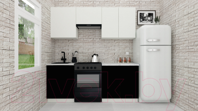Готовая кухня ВерсоМебель Эко-2 2.0 (белый фасадный/черный/ст. мрамор итальянский)