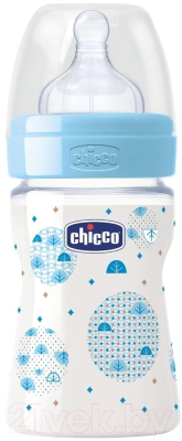 Бутылочка для кормления Chicco Well-Being Boy с силиконовой соской / 310205112  (150мл)