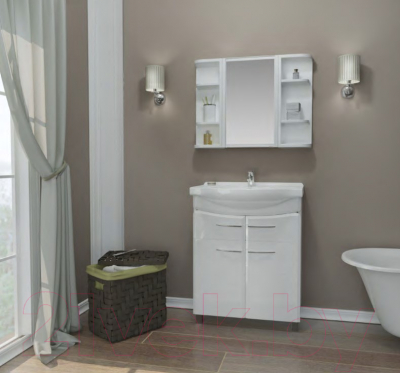 Шкаф с зеркалом для ванной Berossi Hilton АС 25801000 (снежно-белый)