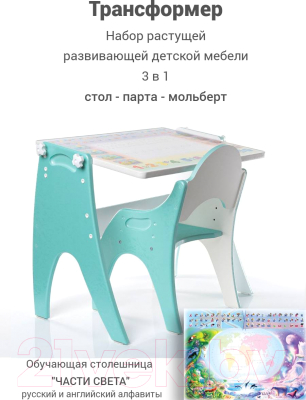 Комплект мебели с детским столом Tech Kids Части Света / 14-433 (бирюзовый)