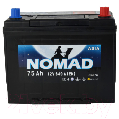 Автомобильный аккумулятор Kainar Nomad Asia 6СТ-75 Евро R+ / 070203801003109110L (75 А/ч)