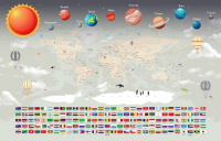 Фотообои листовые Citydecor Карта мира флаги и планеты (200x140) - 
