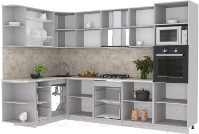 Кухонный гарнитур Интерлиния Мила Лайт 1.88x3.0 левая без столешницы (бетон/антрацит)