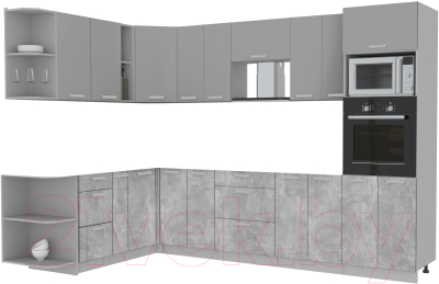 Готовая кухня Интерлиния Мила Лайт 1.88x3.0 левая без столешницы (серебристый/бетон)
