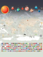 Фотообои листовые Citydecor Карта мира флаги и планеты (200x260) - 