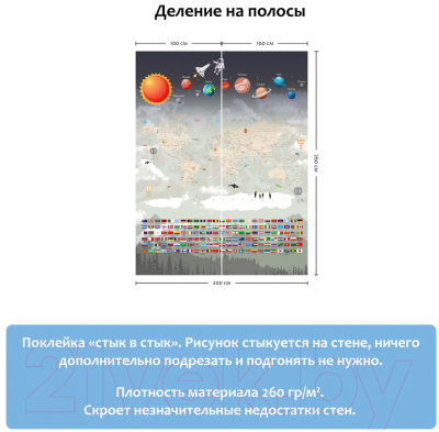 Фотообои листовые Citydecor Карта мира флаги и планеты 2 (200x260)