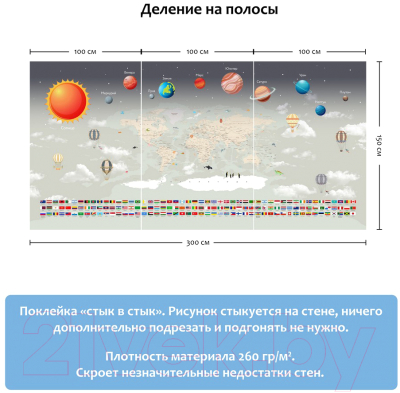 Фотообои листовые Citydecor Карта мира флаги и планеты (300x150)