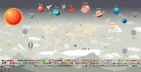 Фотообои листовые Citydecor Карта мира флаги и планеты 2 (300x150) - 