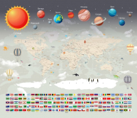 Фотообои листовые Citydecor Карта мира флаги и планеты (300x260) - 
