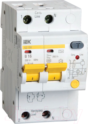 Дифференциальный автомат IEK АД-12М 2Р 16А 30мА B / MAD12-2-016-B-030