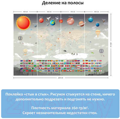 Фотообои листовые Citydecor Карта мира флаги и планеты 2 (400x260)