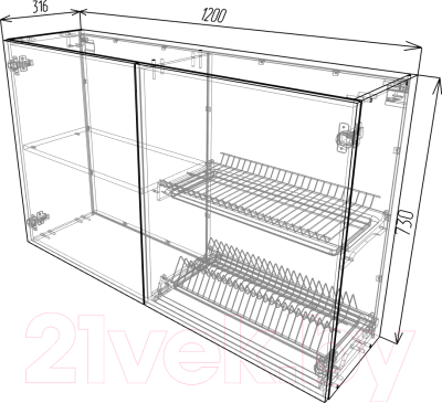 Шкаф навесной для кухни Eligard Urban ШНС2 120/73 (белый)