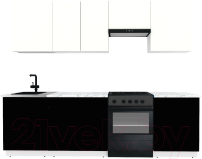 Готовая кухня ВерсоМебель Эко-2 2.6 (белый фасадный/черный/ст.мрамор итальянский)