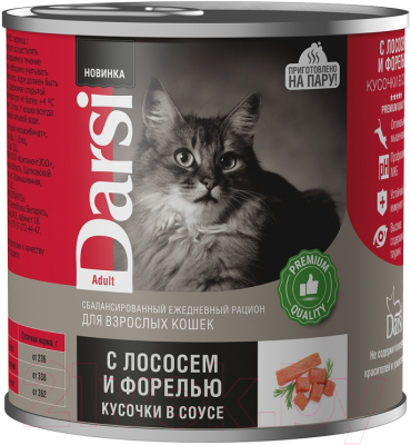 Влажный корм для кошек Darsi Adult с лососем и форелью кусочки в соусе / 44016 (250г)