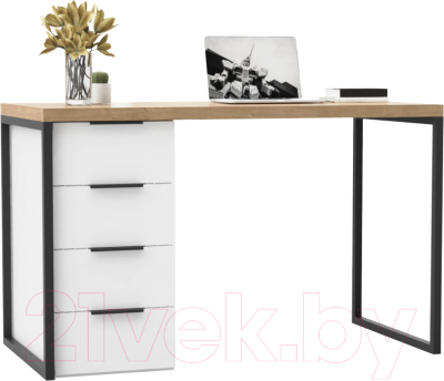 Письменный стол Crafto Кихот Лофт 07 120x60x75 (белый/черный /дуб)