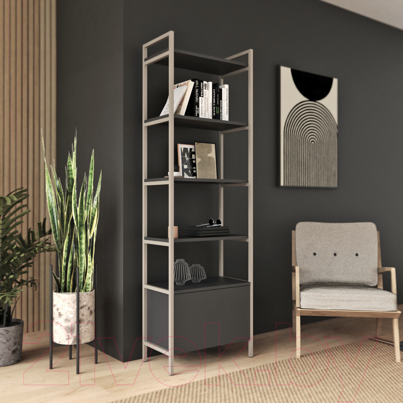 Стеллаж Crafto Бонд Мини Лофт 07 60x32x190 (латте графит) — фото 4