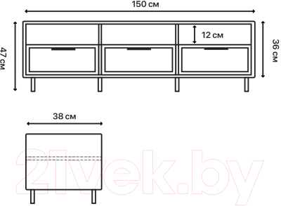 Тумба Crafto Агата 05 150x38x47 (графит/дуб)