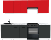 Кухонный гарнитур ВерсоМебель Эко-2 2.6 (красный чили/антрацит/ст.мрамор итальянский) - 
