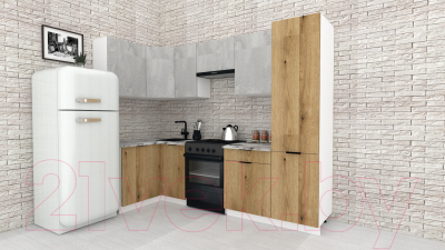 Готовая кухня ВерсоМебель Эко-2 1.2x2.7 левая (бетонный камень/дуб эвок прибрежный/ст.альберика)