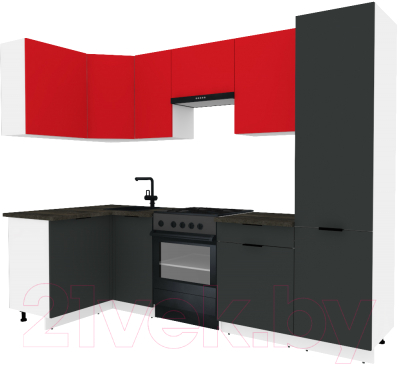 Готовая кухня ВерсоМебель Эко-2 1.2x2.7 левая (красный чили/антрацит/ст.луна)