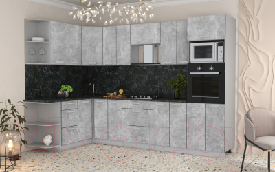 Кухонный гарнитур Интерлиния Мила Лайт 1.88x3.0 левая без столешницы (бетон)