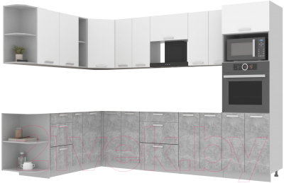 Готовая кухня Интерлиния Мила Лайт 1.88x3.0 левая без столешницы (белый платинум/бетон)