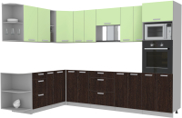 Кухонный гарнитур Интерлиния Мила Лайт 1.88x3.0 левая без столешницы (салатовый/дуб венге) - 