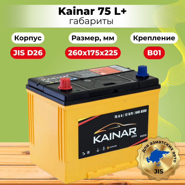 Автомобильный аккумулятор Kainar Asia 75 JL+ / 070 20 38 02 0031 10 11 0 R (75 А/ч)