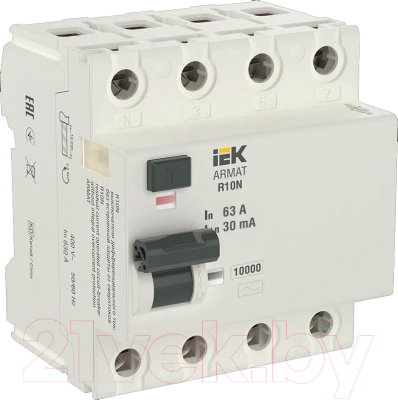 Дифференциальный автомат IEK 4P 63А 30мА тип AC / AR-R10N-4-063C030