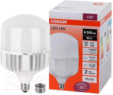 Лампа Osram LED HW 65Вт T 4000К E27/E40 6500лм 140-265В / 4058075576896 (нейтральный белый)