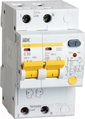 Дифференциальный автомат IEK АД-12М 2Р 20А 30мА C / MAD12-2-020-C-030