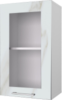 Шкаф навесной для кухни Горизонт Мебель Оптима 40 с витриной (мрамор милк) - 