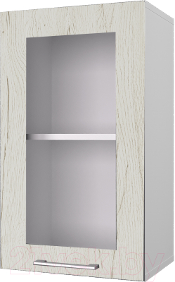 Шкаф навесной для кухни Горизонт Мебель Оптима 40 с витриной (рустик молочный)