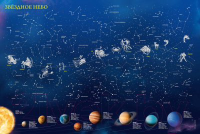 Настенная карта Геодом Звездное небо Планеты. Созвездия в тубусе / 4607177458045